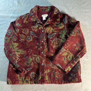 Coldwater Creek Burgundy Floral Tapestry Blazer PM